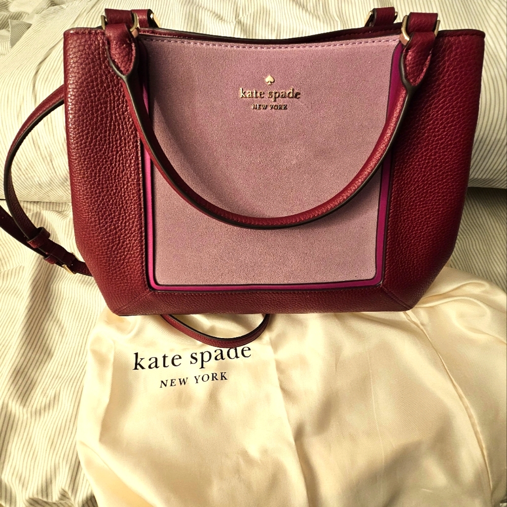 NWT Kate Spade Blackberry Suede Lena Colorblock Medium Satchel